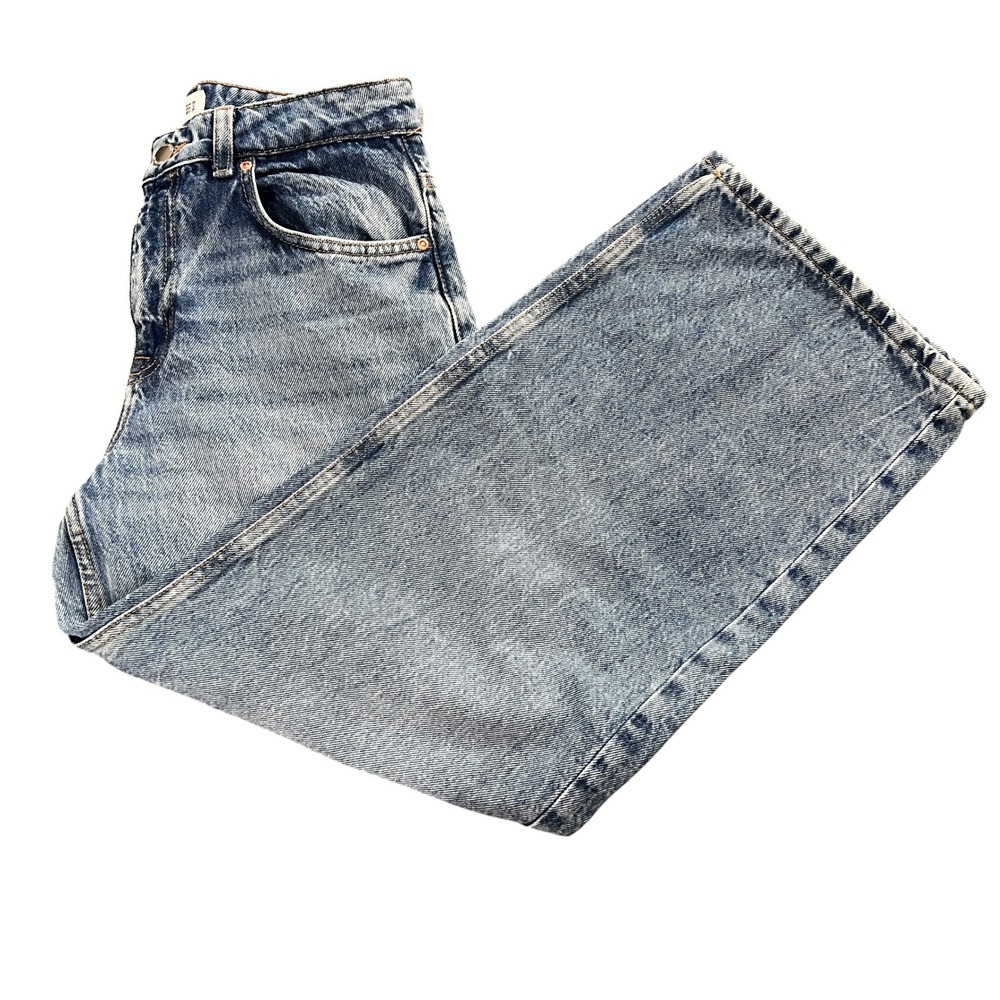 Pull&Bear Womens Wide Leg Baggy Jeans Blue Acid‎ Wash High Rise Size 2 MEX 24